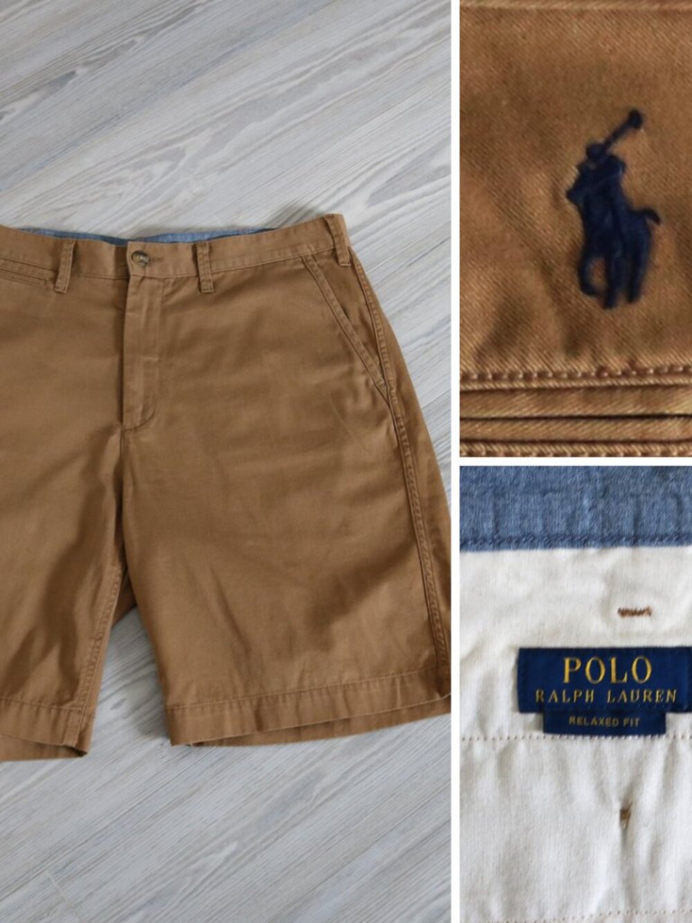 Polo Ralph Lauren Shorts Men's Tan Pony Logo Cotton Chino Classic Preppy Size 35